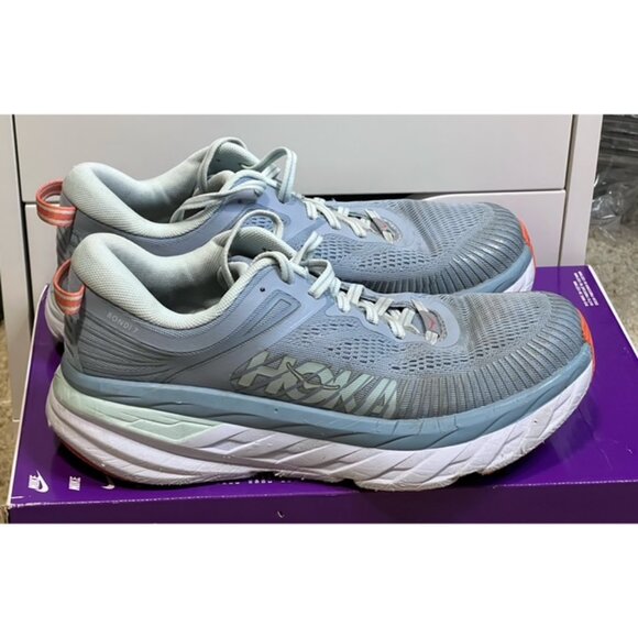 Hoka One One Bondi 7 Women Blue White Orange Size 7.5 Running Shoes Worn No Box - Picture 2 of 8